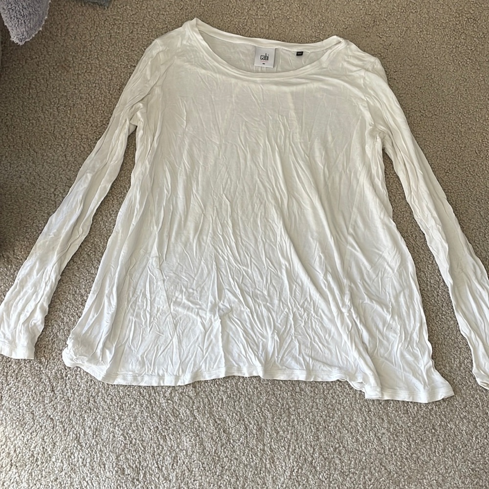 CAbi White Flowy Long Sleeve Shirt (xs)